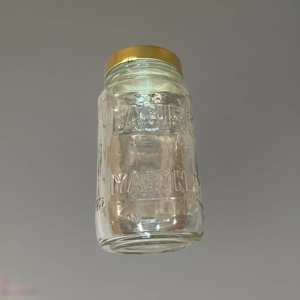 Vintage Rare Eagle 20 Ounce Glass Small Mouth Mason Square Jar Measurement Marks